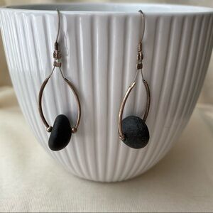 Hand-Crafted Minimalist Lightweight Grey Beach Stone Drop Earrings